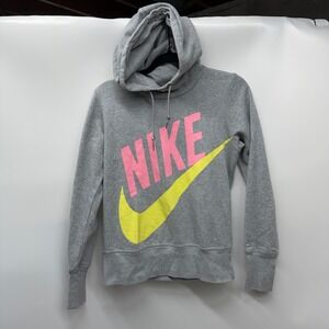 Nike Sportswear‎ Gray Hoodie Pink Yellow Swoosh Logo Women's Size M
